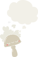 cartoon mushroom with spoor cloud with thought bubble in retro style png