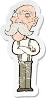 retro distressed sticker of a cartoon angry old man png