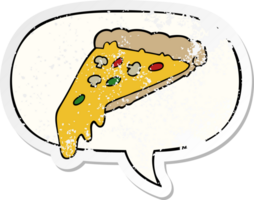 cartoon pizza slice with speech bubble distressed distressed old sticker png