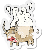 retro distressed sticker of a cartoon bull png