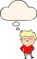 cartoon impatient man with thought bubble in comic book style png