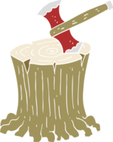 flat color illustration of axe in tree stump png