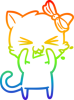 rainbow gradient line drawing of a cartoon cat png