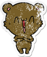 distressed sticker of a happy bear cartoon png