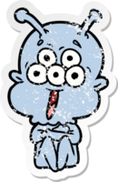 distressed sticker of a happy cartoon alien png