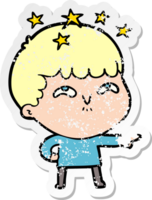 distressed sticker of a cartoon amazed boy png