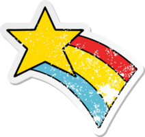 distressed sticker of a cute cartoon shooting rainbow star png