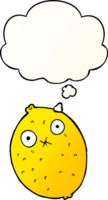 cartoon bitter lemon with thought bubble in smooth gradient style png