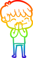 rainbow gradient line drawing of a cartoon happy boy png