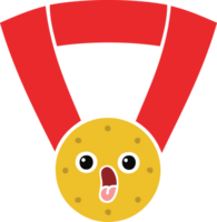 flat color retro cartoon of a gold medal png