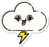 pegatina angustiada de una linda nube de tormenta de dibujos animados png