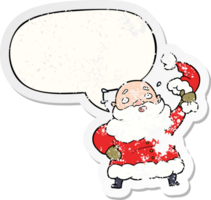 desenho animado santa claus acenando dele chapéu com discurso bolha angustiado angustiado velho adesivo png