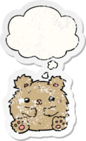 cute cartoon bear with thought bubble as a distressed worn sticker png