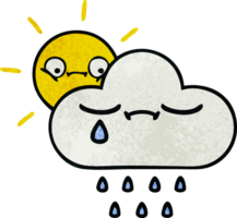 retro grunge textura dibujos animados de un Brillo Solar y lluvia nube png