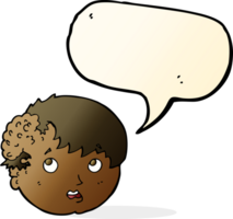 cartoon boy with ugly growth on head with speech bubble png