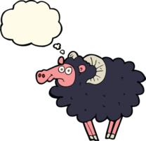dessin animé mouton noir avec bulle de pensée png