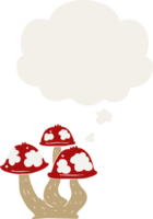 cartoon mushrooms with thought bubble in retro style png