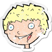 retro distressed sticker of a cartoon laughing boy png