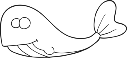 drawn black and white cartoon whale png
