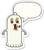 desenho animado fantasma com flamejante olhos com discurso bolha adesivo png