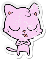 distressed sticker of a cartoon cat png