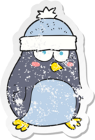 retro distressed sticker of a cartoon penguin png