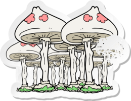 retro distressed sticker of a cartoon mushrooms png