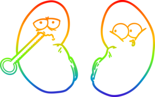 rainbow gradient line drawing of a cartoon unhealthy kidney png