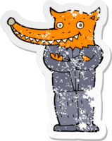 retro distressed sticker of a cartoon fox man png