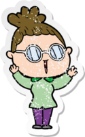 distressed sticker of a cartoon woman wearing spectacles png