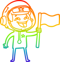 rainbow gradient line drawing of a cartoon laughing astronaut waving flag png