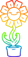 rainbow gradient line drawing of a happy cartoon flower png