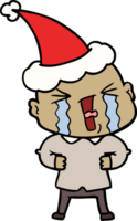 hand drawn line drawing of a crying bald man wearing santa hat png