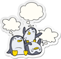 tekenfilm pinguïns met gedachte bubbel net zo een gedrukt sticker png