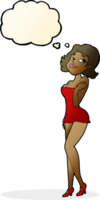 cartoon attractive woman in short dress with thought bubble png