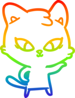 rainbow gradient line drawing of a cute cartoon cat png