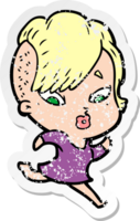 distressed sticker of a cartoon surprised girl png