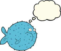 pez globo de dibujos animados con burbujas de pensamiento png
