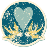 iconic distressed sticker tattoo style image of swallows and a heart png