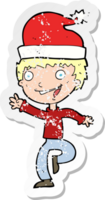 retro distressed sticker of a cartoon man ready for christmas png