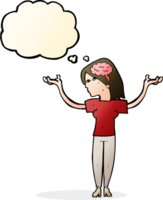 cartoon intelligent woman with thought bubble png