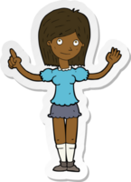 sticker of a cartoon woman explaining idea png