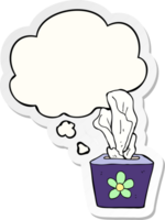 cartoon box of tissues with thought bubble as a printed sticker png