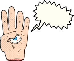 drawn comic book speech bubble cartoon spooky hand with eyeball png