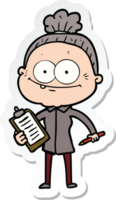 sticker of a cartoon happy old woman png