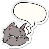 dessin animé dure chat visage avec discours bulle autocollant png