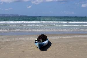 Sandy beach on the shores of the Mediterranean Sea in northern Israel. photo