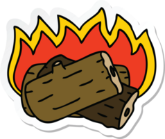 sticker of a quirky hand drawn cartoon burning log png