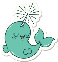 sticker of a tattoo style happy narwhal png