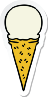 sticker of a quirky hand drawn cartoon vanilla ice cream cone png